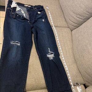 Levi's Dark Indigo Ripped Ankle Jeans